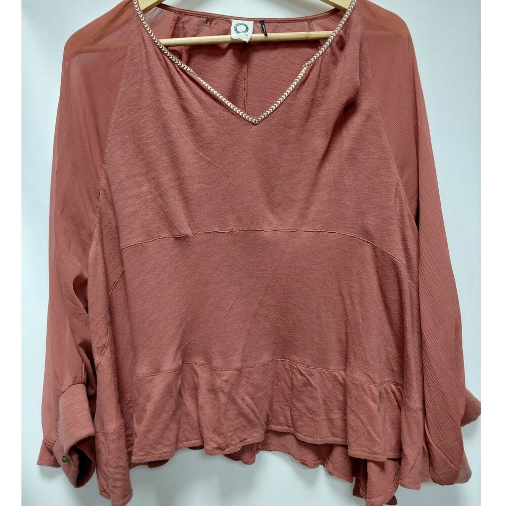 Akemi + Kin Viscose Blouse Rust Women Solid Woven Long Sleeve Size L